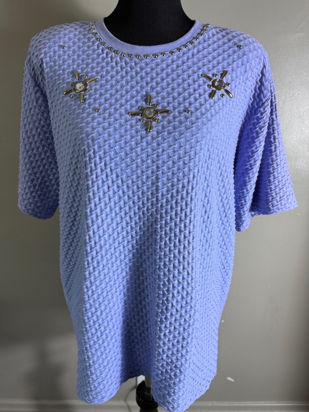 Vintage Haband Periwinkle Textured Puckered Fabric Embellished Starburst Top XL